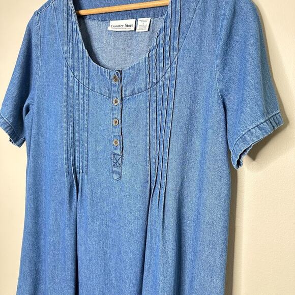 Country Store Women Denim House Dress Large Midi Mature Cottage Boho Feminine - Picture 2 of 6